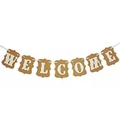 Vintage kraft paper banner with scalloped edges featuring white WELCOME lettering - WELCOME