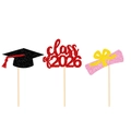 Set of 3 glitter cake toppers including 2026 graduation cap and diploma decorations - Cap And Diploma And Lettering (mys0334-10)