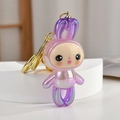 Portachiavi a forma di coniglio in acrilico sfumato viola con anello dorato lucido - Viola