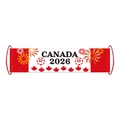 Handheld Canada 2026 World Cup soccer fan banner featuring red maple leaf designs - Canada (Y-00652-5)