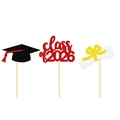 3pcs Graduation cake toppers set with Class of 2026 sign and glittery mortarboard - Cap And Diploma And Lettering (mys0334-1)