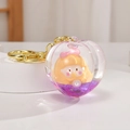 Portachiavi in acrilico con statuetta gialla e glitter viola in movimento nel liquido - Catena Oro Chiaro + Bottiglia Riempita d'Olio / Viola