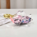 Glittery airplane liquid keychain with cherry blossom sequins and white pearls - Light Gold Chain + Fighter Jet / Iridescent Pink