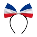 Blue white and red striped bow headband accessory for 2026 World Cup soccer fans - France (Y-00655-4)