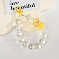 Iridescent acrylic beaded keychain with yellow cartoon charm and metal snap hook - Mermaid Chain / Gate Buckle Chain / Lemon Yellow