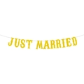 Glittering gold Just Married banner for wedding and party decorations - JUST MARRIED (Gold)