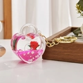 Portachiavi creativo a cuore in acrilico con rosa rossa e sabbie mobili rosa glitter - Catena Oro Chiaro + Serratura Cuore Rosa / Rosa Rosso