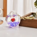 Portachiavi a cuore in acrilico con rosa rossa e sabbie mobili glitterate viola - Catena Oro Chiaro + Serratura Cuore Rosa / Viola