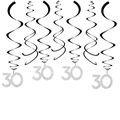 Decorazioni per il 30° anniversario con spirali in PVC nero e argento lucido - Stile 30 / Argento Scintillante