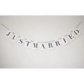 Wedding party banner with black JUST MARRIED letters on white cardstock bunting - Just Married Style