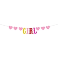 Pink glitter heart banner with gradient GIRL letters for girls birthday party decoration - GIRL with 6 Hearts