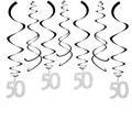 Black PVC spiral birthday party decorations with glittering silver number 50 pendants - 50th Style / Glitter Silver