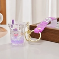 Portachiavi unicorno boba tea liquido con paillettes viola e cinturino happy - Viola