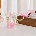 Portachiavi creativo a tazza di tè con coniglio e glitter rosa in movimento - Rosa