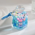 Portachiavi creativo a forma liquida quadrata con perle a cuore e glitter blu - Blu