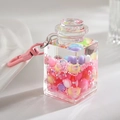 Portachiavi liquido quadrato in acrilico con glitter rosa e perline a forma di cuore - Rosa
