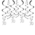70th birthday party hanging PVC swirl decoration with silver number seventy pendant - 70th Style / Glitter Silver