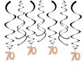 Rose gold 70th birthday PVC hanging swirls for party decoration and anniversaries - 70th Style / Rose Gold