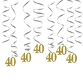 Silver PVC swirl decorations with gold glitter number 40 for 40th anniversary party - 40th Style / Glitter Gold