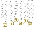 Golden glitter number 50 spiral hanging swirls for 50th birthday and anniversary party decor - 50th Style / Glitter Gold