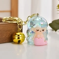Porte-clés sirène mignon en acrylique avec clochette dorée et pendentif irisé - Style Taille-Crayon Bleu