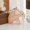 Detalle de un llavero de elefante de acrílico rosa translúcido con un patrón de corazón - Rojo Anaranjado