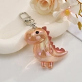 Detail of colorful acrylic dinosaur keychain with iridescent plating and metal carabiner - Orange