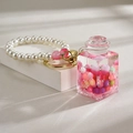 Creative square drifting bottle keychain with pink liquid, colorful beads and pearl chain - Chain Style [Pink]