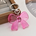 Pink translucent acrylic bow keychain pendant with silver metal clip for backpacks - Pink