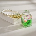 Creative resin bottle keychain with pastel beads and artificial pearl handle strap - Chain Style [Green]