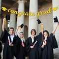 Gold glitter congrats grad banner with mortarboard icons for graduation party decor - Gold congrats grad
