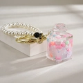 Pink heart quicksand acrylic bottle keychain with macaron beads and pearl bracelet - White with Pearl Chain