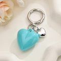 Dettaglio portachiavi a cuore azzurro con ciondolo argento e chiusura a molla lucidata - Anello in Argento + Cuori Grandi/Piccoli / Celeste
