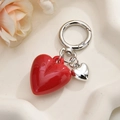 Portachiavi creativo a cuore in acrilico rosso con ciondolo argento su vassoio elegante - Anello in Argento + Cuori Grandi/Piccoli / Rosso