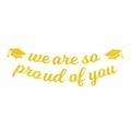 Golden glitter 'We are so proud of you' graduation banner with graduation caps - Gold we are so proud of you