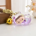 Portachiavi a forma di gatto viola con glitter liquidi e campanellino dorato - Fibbia in Oro Chiaro + Gatto Simpatico + Campanello / Viola Scintillante