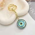 Blue Evil Eye owl keychain with gold metal ring and vibrant glass eye pendant decoration - Light Gold Chain + Eye / Fruit Green