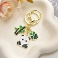 Cute panda and bamboo metal keychain with gold finish for bags and keys hanging - Sitting Panda