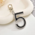 Sparkling silver number 5 keychain charm with pave crystals and black enamel inlay - Keychain + Pendant / Number 5