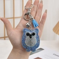 Portachiavi a forma di gufo con strass blu, nappa in camoscio e campanellino d'argento - Portachiavi + Civetta / Blu multicolore