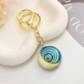 Blue Evil Eye owl keychain with golden alloy hook and vibrant colored glass charm - Light Gold Chain + Eye / Half Blue