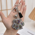Colorful rhinestone bear paw keychain with black tassel and silver metal ring clips - Tassel Style / Multicolor Black