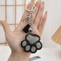 Sparkling rhinestone cat paw keychain with black tassel and silver metal keyring - Tassel Style / Black