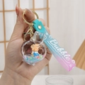 Porte-clés pailleté liquide avec ourson bleu et sangle en silicone à dégradé coloré - Flacon de parfum / Corde Dégradée + Ours Bleu