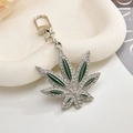 Portachiavi foglia d'argento con smalto verde e strass bianchi brillanti - Portachiavi + Pendente / Foglia di Acero Verde