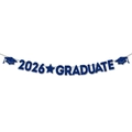 Blue glitter 2026 Graduate banner with mortarboard icons and stars for party decor - Blue 2026 GRADUATE