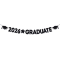 Black glittery 2026 Graduate banner with mortarboard accents and star decorations - Black 2026 GRADUATE