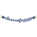 Class of 2026 graduation banner in dark blue glitter with yellow tassel mortarboards - Blue class of 2026