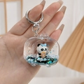Panda acryl sleutelhanger met vloeibaar drijfzand en blauwe pailletten voor tassen - TV Panda Stijl