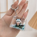 Cute cartoon panda keychain with blue quicksand glitter in a mini acrylic handbag charm - Handbag Panda Style